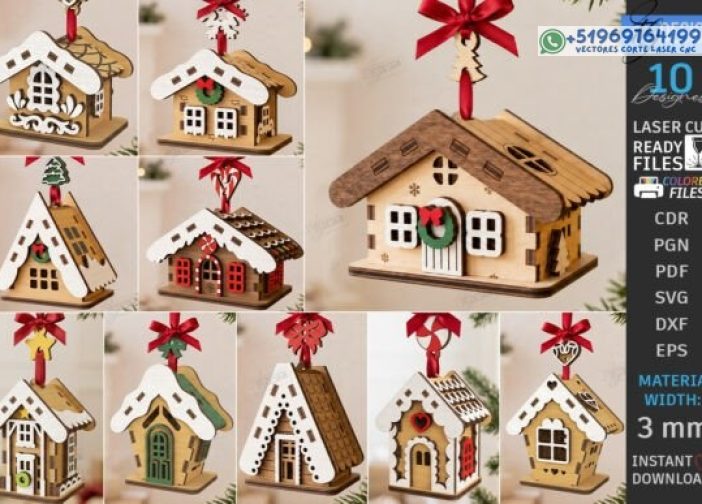 Paquete colgante de adornos de casa de Navidad en 3D