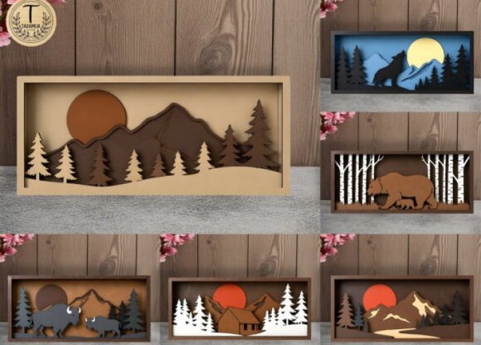 Paquete cuadros de paisaje en capas 3D