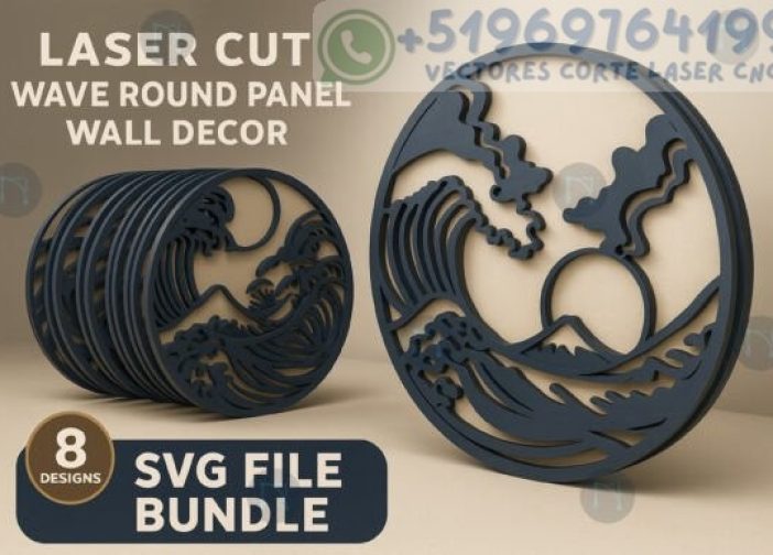 Paquete cuadros redondos de 8 diseños de olas de mar