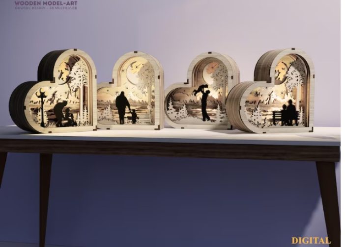 Paquete de 4 linternas de corazones para el dia del padre en capas