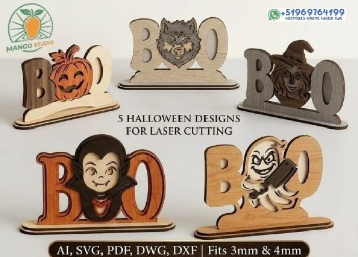Paquete de 5 archivos cortados con láser BOO de Halloween