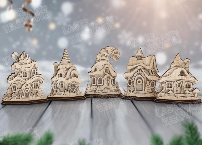 Paquete de 5 casas de papa Noel navideña