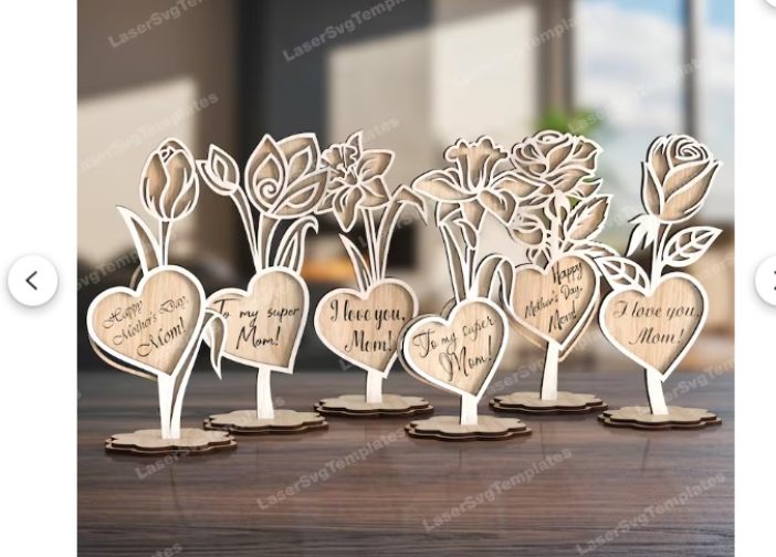 Paquete de 6 flores de soporte personalizadas dia de la madre