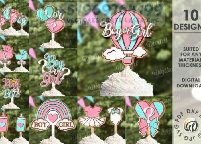 Paquete de Cake Topper para tartas 3D para revelar el género