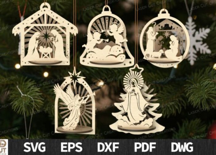 Paquete de adornos colgantes de escenas navideñas y ángel