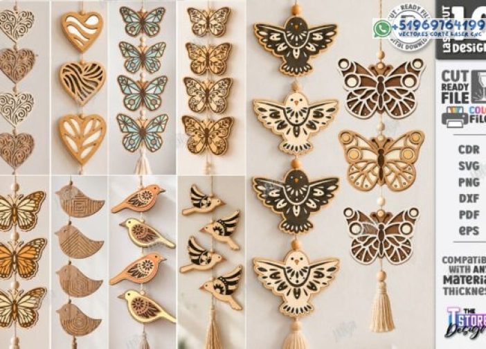 Paquete de adornos colgantes de pájaros cortados con láser
