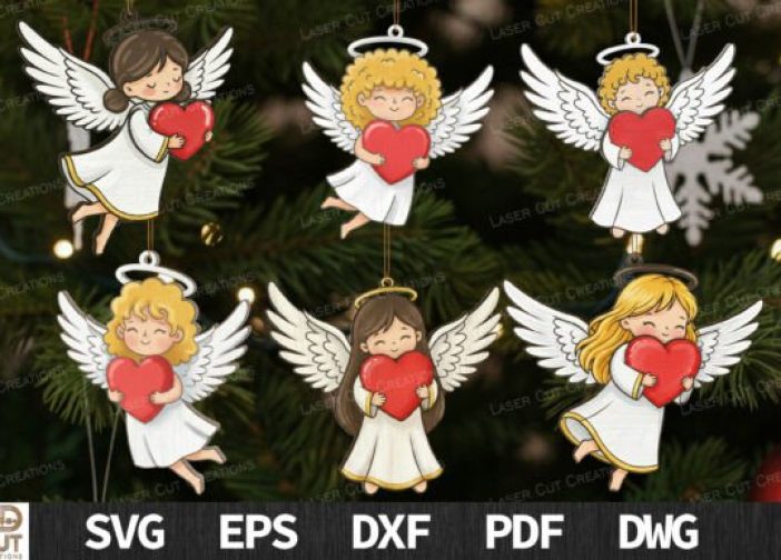 Paquete de adornos de ángel con corazón