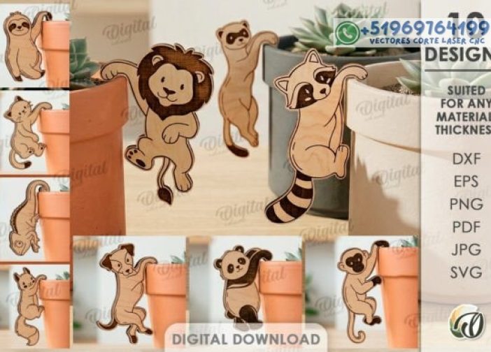 Paquete de adornos de animales colgados en macetas Para mas Vectores Whatsapp 51969764199