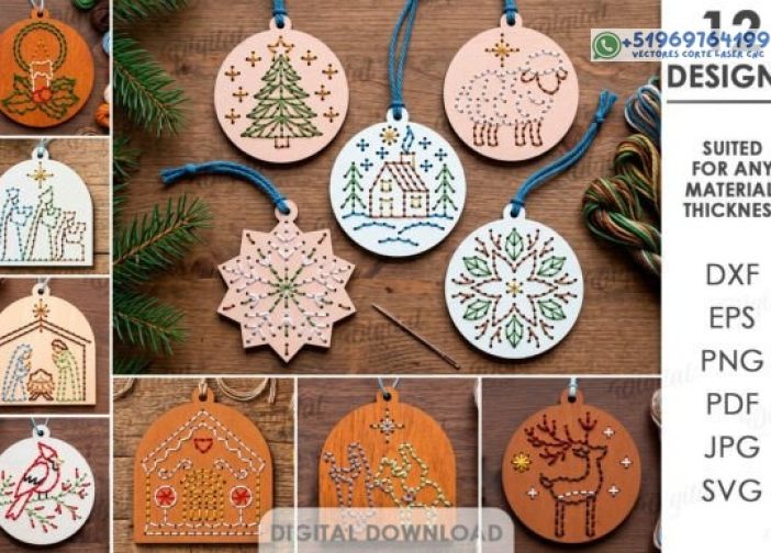 Paquete de adornos de bordado navideño