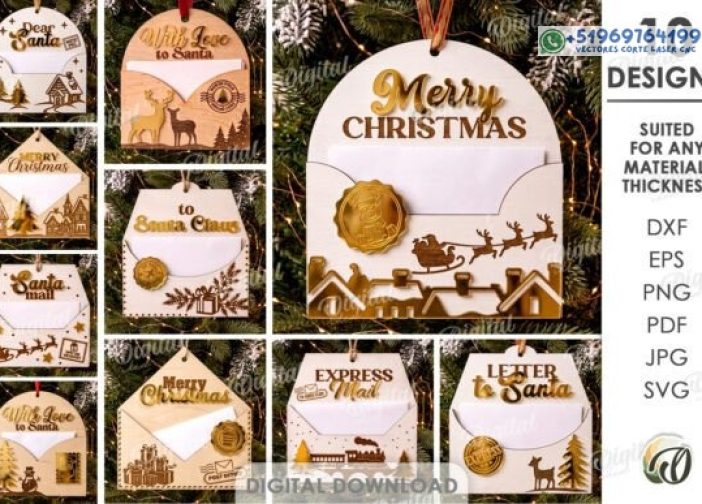 Paquete de adornos de carta a Papá Noel láser
