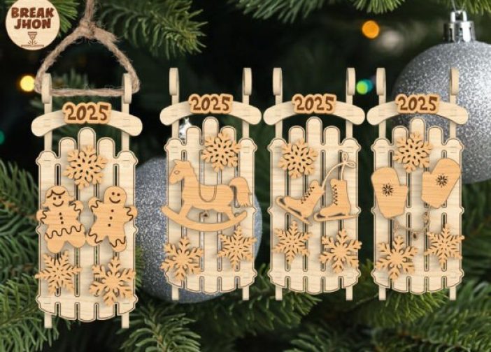 Paquete de adornos de madera para Navidad 2025