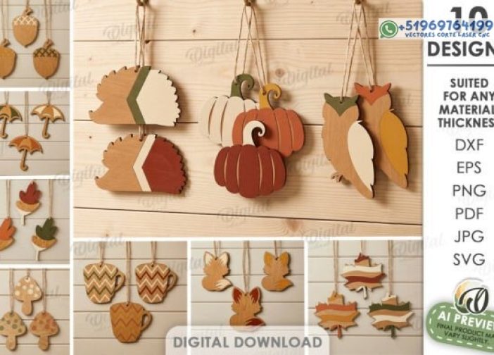 Paquete de adornos de otoño cortado con láser