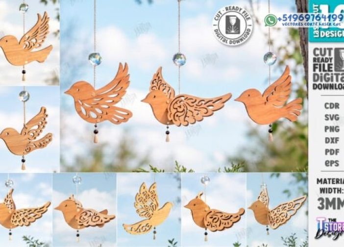 Paquete de adornos de pájaros voladores cortados con láser