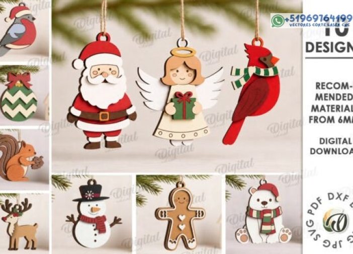 Paquete de adornos navideños 3D cortados con láser