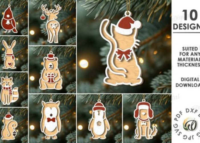 Paquete de adornos navideños con forma de animales para el árbol