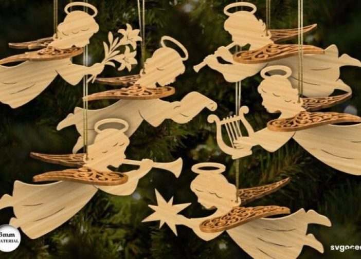 Paquete de adornos navideños de ángeles en 3D