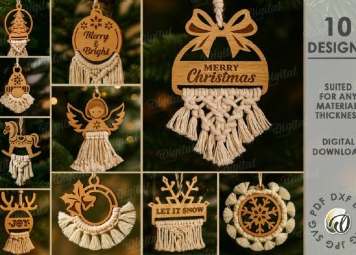 Paquete de adornos navideños de macramé