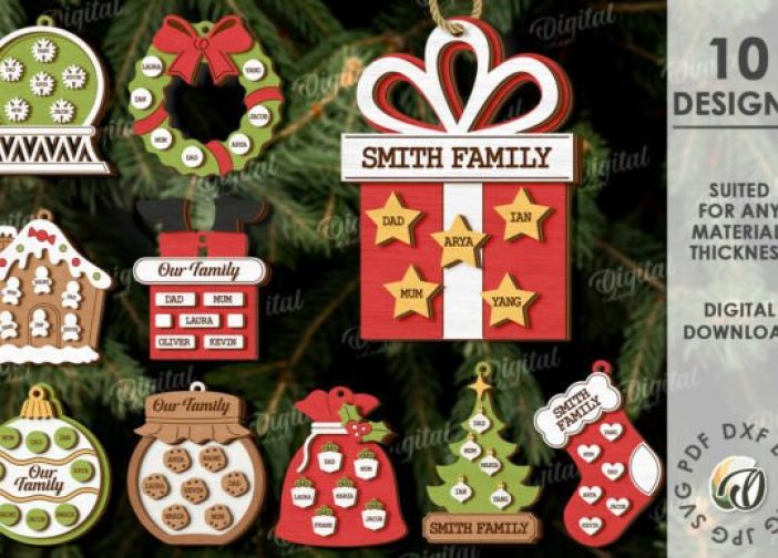 Paquete de adornos navideños familiares