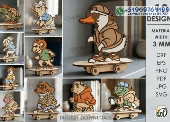 Paquete de animales en patinetas 3D Para mas Vectores Whatsapp 51969764199