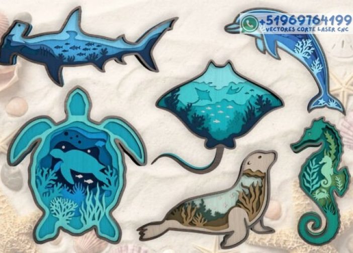 Paquete de animales marinos en capas 3D Para mas Vectores Whatsapp 51969764199