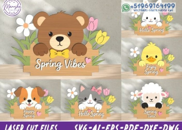 Paquete de animales tiernos con mensaje de primavera Para mas Vectores Whatsapp 51969764199