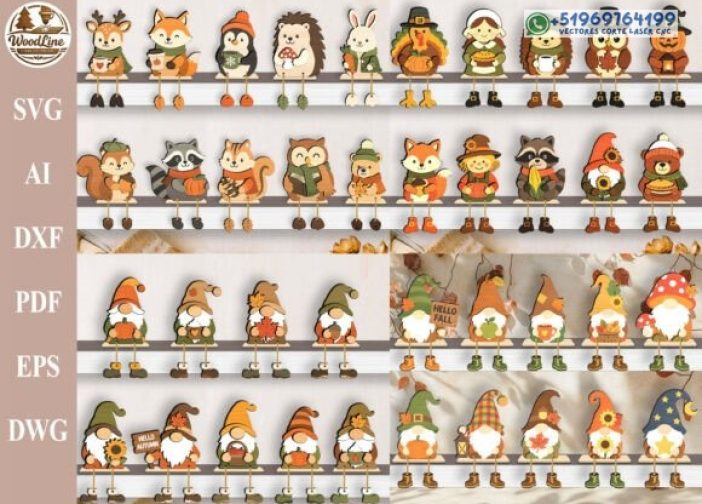 Paquete de animalitos sentados estanterías de otoño