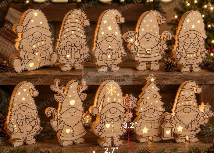 Paquete de archivos SVG de lámparas LED de gnomos navideños