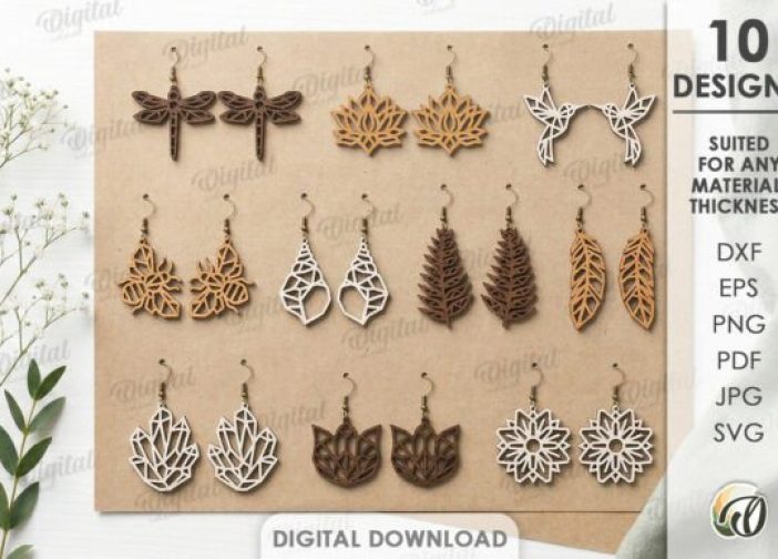 Paquete de aretes geométricos cortados con láser