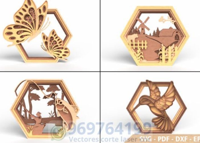 Paquete de arte de pared en capas hexagonales