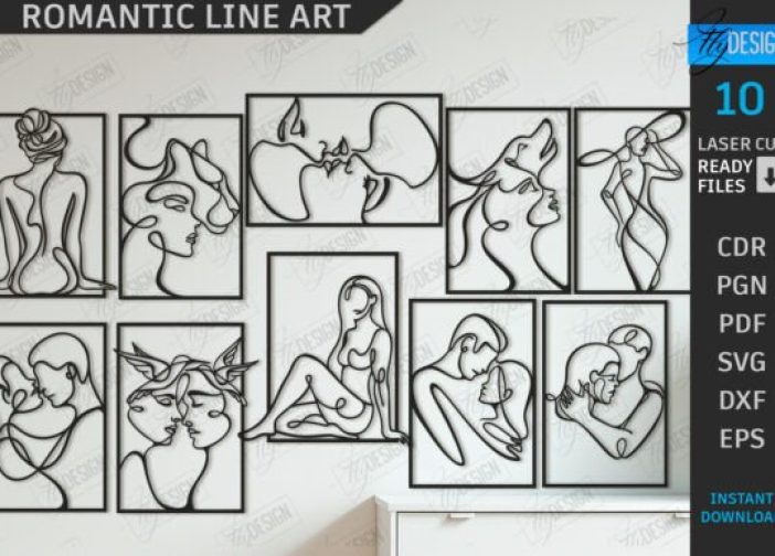 Paquete de arte lineal romántico