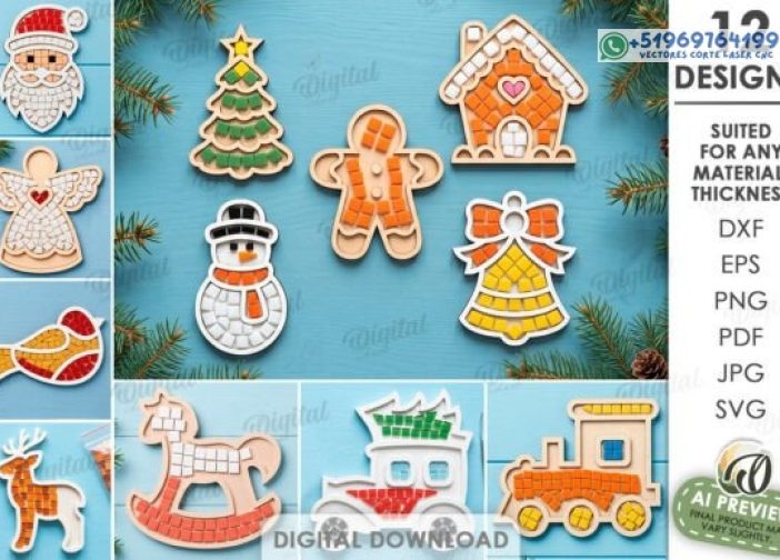 Paquete de bases de mosaico navideñas