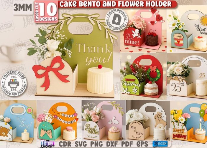 Paquete de bento para pastel 3D y soporte para flores