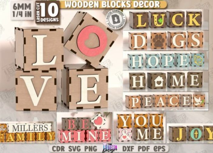 Paquete de bloques de madera cortados con láser para decoración