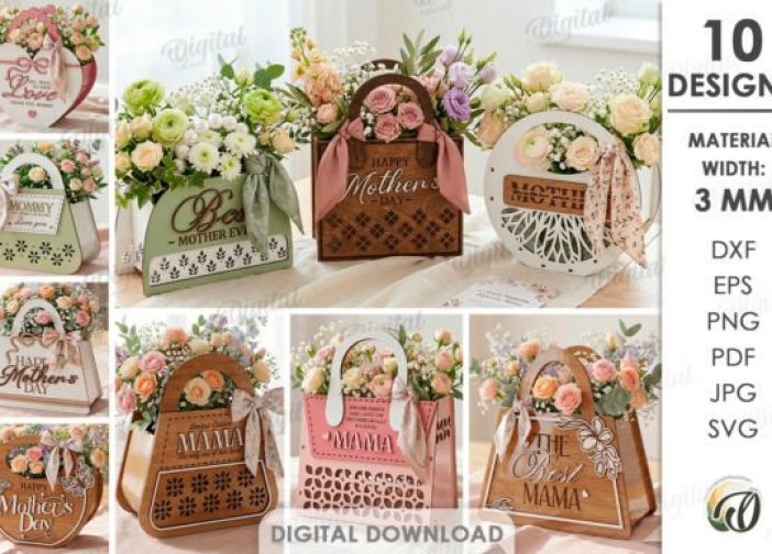 Paquete de bolsos para el día de la madre cortados con láser