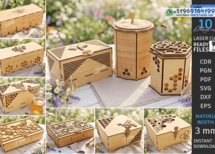 Paquete de caja de almacenamiento de miel cortada con láser CNC