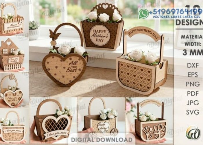 Paquete de cajas cartera de flores para el Día de la Madre Para mas Vectores Whatsapp 51969764199