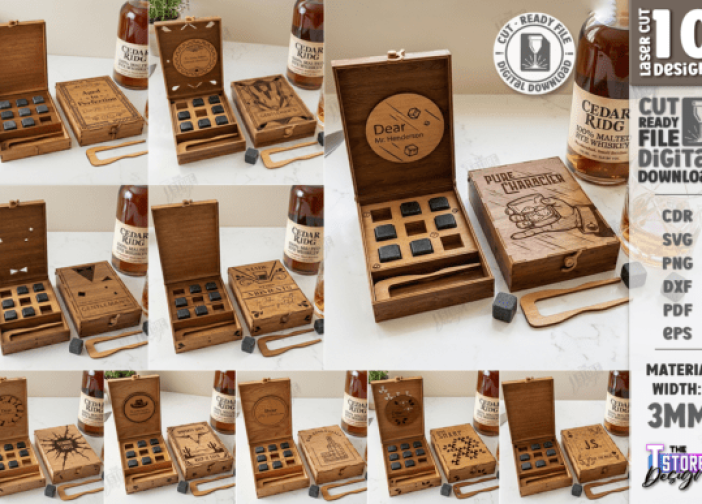 Paquete de cajas de almacenamiento Whiskey Stones