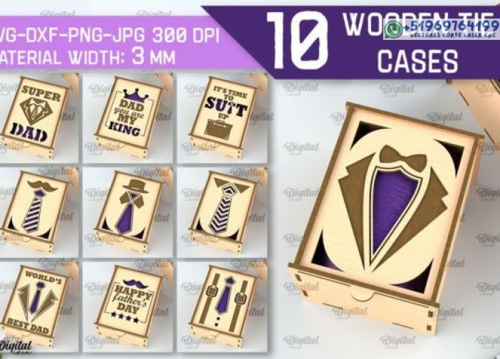 Paquete de cajas de corbatas de madera cortadas con láser