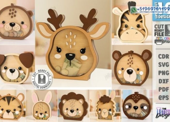Paquete de cajas de dinero hucha alcancia de cabeza de animales