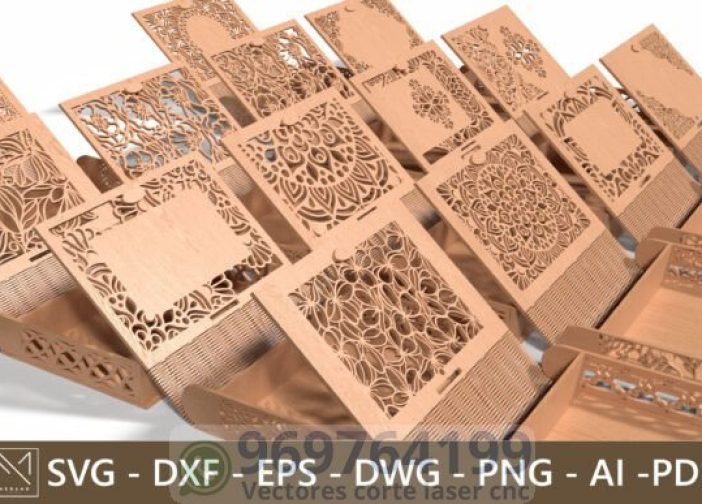 Paquete de cajas de madera tallada 14 diseños únicos