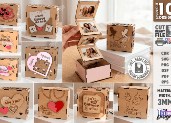 Paquete de cajas de recuerdos con fotos del Día de los Galán