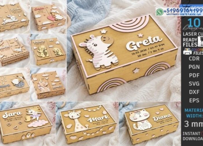 Paquete de cajas de recuerdos para bebés cortadas con láser CNC