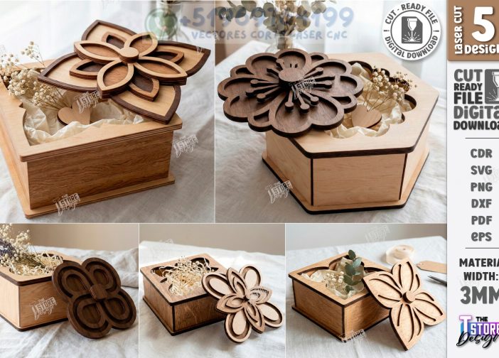 Paquete de cajas de regalo de flores cortadas con láser CNC