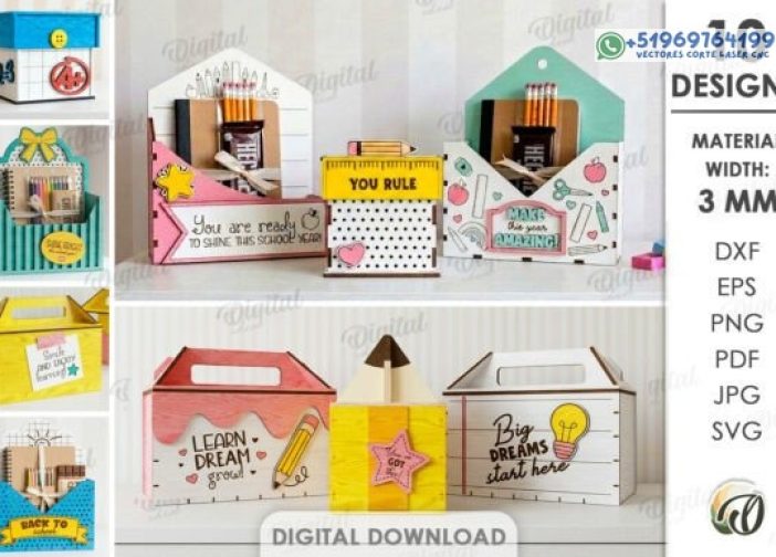 Paquete de cajas de regalo escolares 3D cortadas con láser