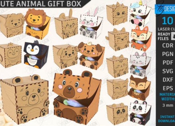 Paquete de cajas de regalo para niños con rostro de animales felices