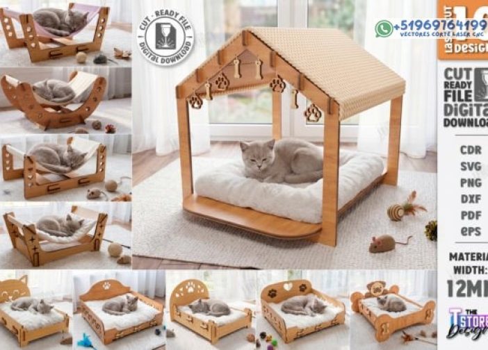 Paquete de cama y casa para mascotas cortado con láser CNC