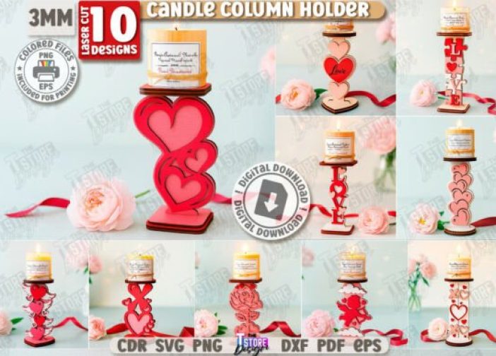 Paquete de candelabros de columna para San Valentín