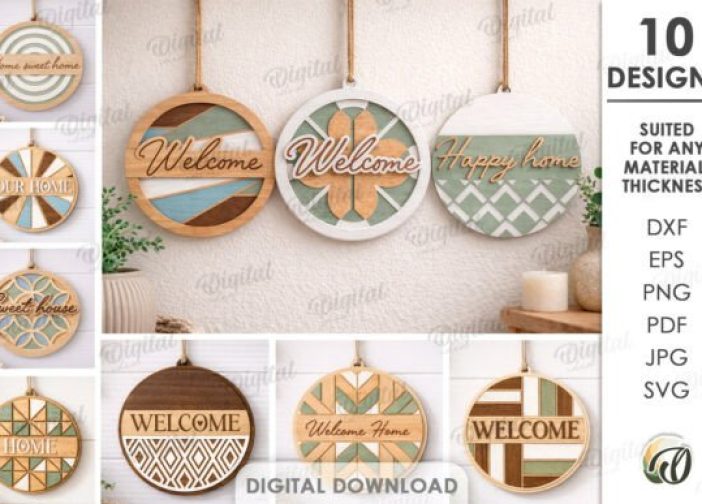 Paquete de carteles de bienvenida redondos cortados con láser