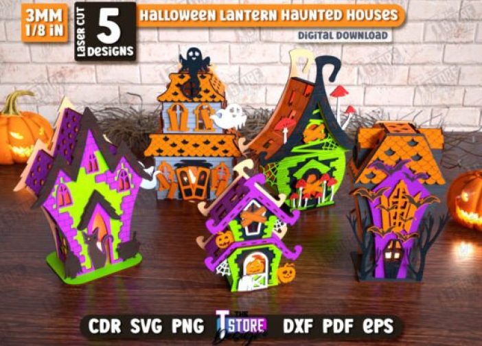 Paquete de casa embrujada con faroles de Halloween