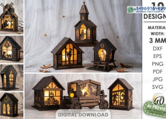 Paquete de casas con linternas de Halloween Láser